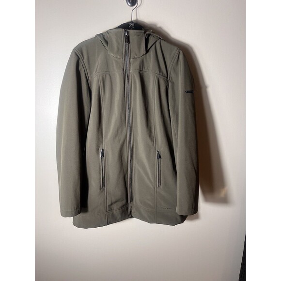 Andrew Marc Womens 4 Wayn Streych Hooded Water Repellent Green Jacket Medium - Picture 1 of 16
